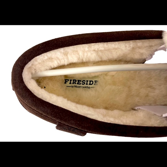 FIRESIDE BY DEARFOAMS Men's Genuine Shearling Moccasin Brown - Size 10 NEW - Picture 7 of 8